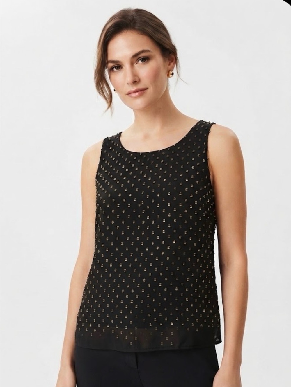 J. Crew Black Sleeveless Beaded Shell Top